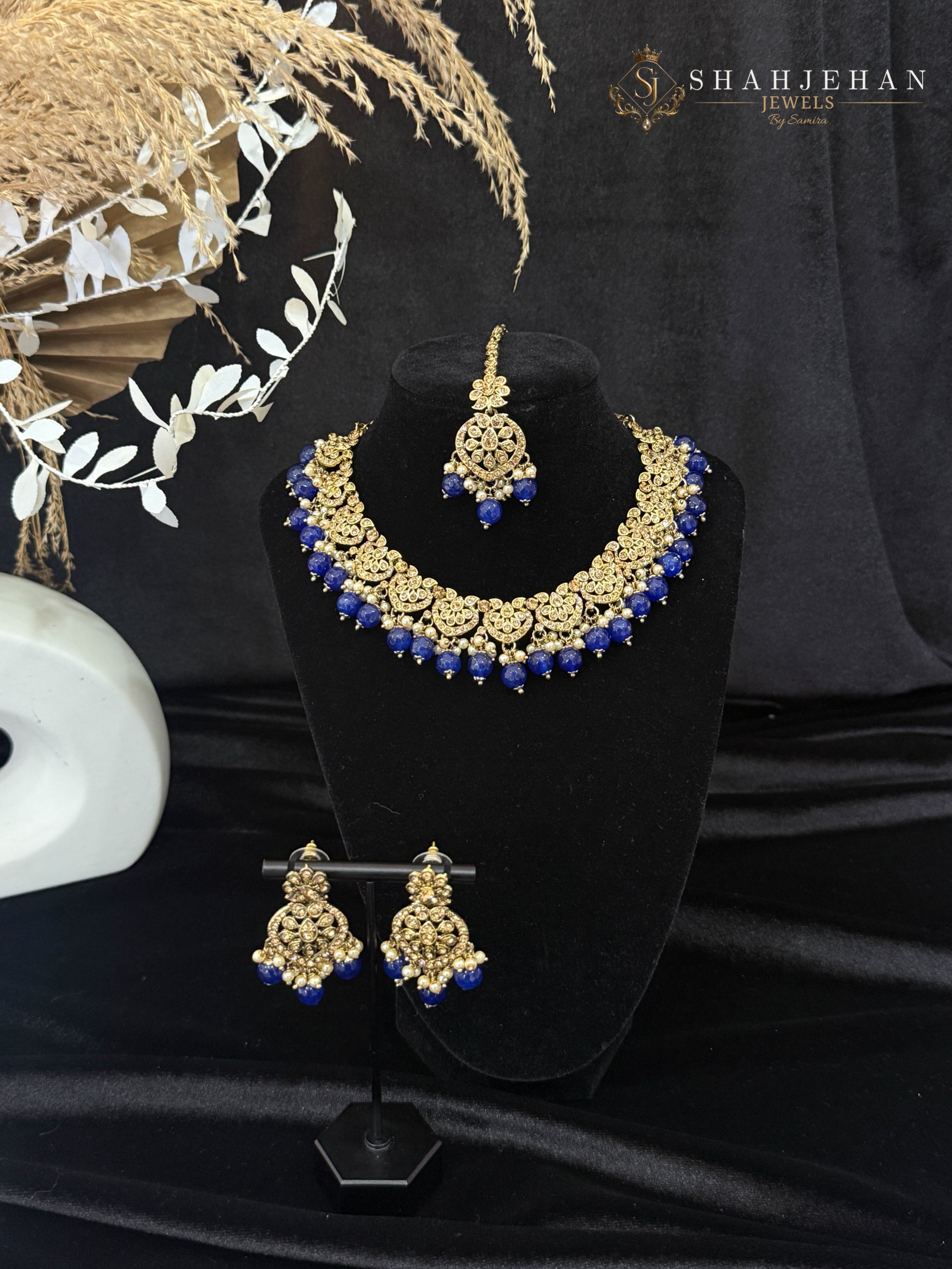Nayara Blue Bridal Set – Necklace, Tikka & Earrings